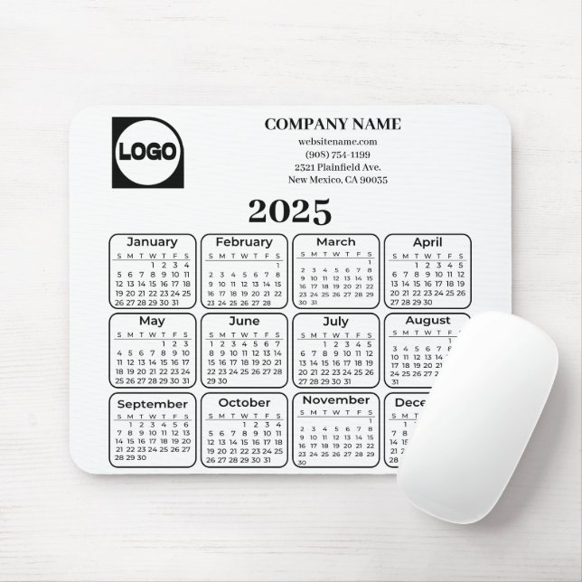 2025 Calendar Custom Company Name & Logo Mouse Pad (With Mouse)