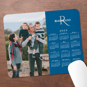 2025 Calendar Custom Photo Monogram Name on Blue Mouse Pad