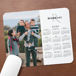 2025 Calendar Custom Photo Monogram Name on White Mouse Pad