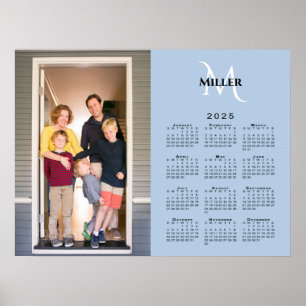 2025 Calendar Custom Photo Monogram on Light Blue Poster
