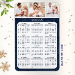 2025 Calendar Custom Photo Navy Blue Fridge  Magnet<br><div class="desc">This full year 2025 magnetic calendar in navy blue and white is a template where you can upload personal photos. This 4x6 mini magnet calendar is perfect for personal use, but it's also suitable as a practical gift or a favor for your family, friends, colleagues, and workmates for Fall and...</div>