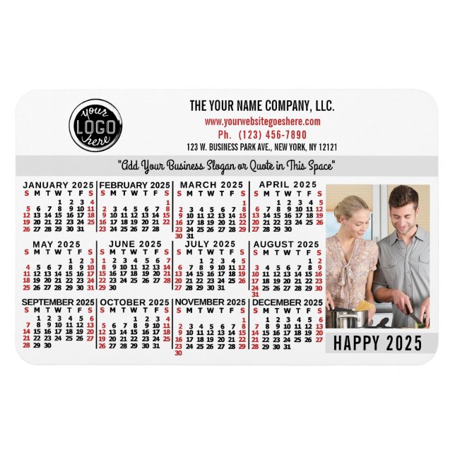 2025 Calendar Easy Custom Business Logo Name Photo Magnet (Horizontal)