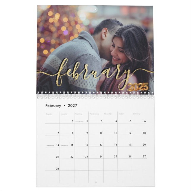 2025 Calendar Elegant Script Family Photos  (Feb 2027)