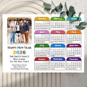 2025 Calendar Family Photo Modern Black Colourful Holiday Card