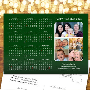 2025 Calendar Family Photo Modern Green Minimalist Holiday Postcard