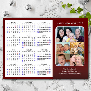 2025 Calendar Family Photo Modern Red Magnetic