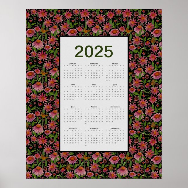 2025 Calendar Full Year Cone Flowers Poster (Front)