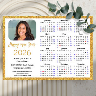 2025 Calendar Gold Glitter Business Photo Magnetic
