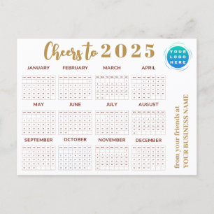 2025 Calendar Gold White Business Logo Holiday Car Postcard