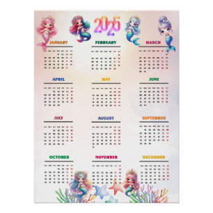 2025 Calendar Magical Mermaid  Poster