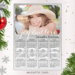 2025 Calendar Magnet Custom Photo Silver Glitter<br><div class="desc">This personalized 2025 magnetic calendar features name and photo templates, Joy and Love saying and girly silver grey faux glittered design. Click "Personalize this template" and upload your photo there to get the result with the same stylish frame-look edges around the picture. It's a cute practical gift idea for Christmas,...</div>