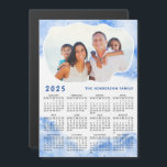 2025 Calendar Magnet Family Photo Name Blue White<br><div class="desc">Create a personalized 2025 magnetic calendar with photo and blue marble design. Templates make it easy to type your Family name and upload personal picture to have the same cloud shape frame around your photo. This Sunday through Saturday 2025 calendar is a practical gift idea for Christmas, New Year, or...</div>