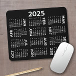 2025 Calendar - modern black and white simple Mouse Pad<br><div class="desc">Black and White - A minimal, basic 12 month 2025 calendar with a solid colour background. A modern look for your home office or school locker. The fonts are simple to read, and the colours can be changed. -------- If you open the customize area, it will take to you to...</div>