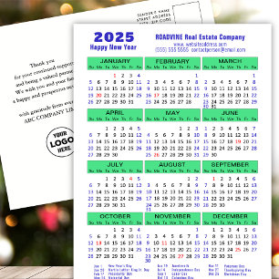2025 Calendar Modern Blue Green Business Logo Holiday Postcard