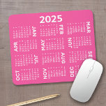 2025 Calendar - modern pink and white simple Mouse Pad<br><div class="desc">Black and White - A minimal, basic 12 month 2025 calendar with a solid colour background. A modern look for your home office or school locker. The fonts are simple to read, and the colours can be changed. -------- If you open the customize area, it will take to you to...</div>