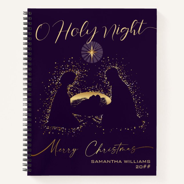 2025 Calendar Nativity Manger O Holy Night Script Notebook (Front)