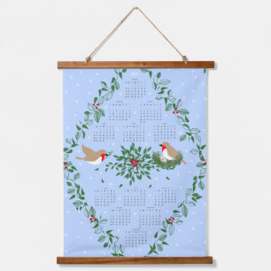 2025 Calendar Nesting Christmas Robin Birds Hanging Tapestry