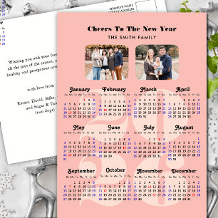 2025 Calendar New Year Elegant Pink Family 2 Photo Holiday Postcard
