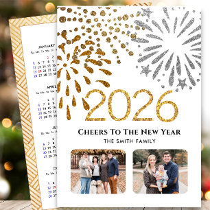 2025 Calendar New Year Firework Gold Family Photo  Holiday Card