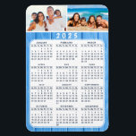 2025 Calendar Photo Magnet for Fridge Blue<br><div class="desc">Create a personalized 2025 calendar magnet with two personal photos. Blue wooden background decorates this calendar for fridge. It's a perfect gift idea for family, couples, grandparents, and friends for Thanksgiving Day, Christmas, New Year or any occasion. This 2025 full year calendar is also a cute idea for a beach...</div>