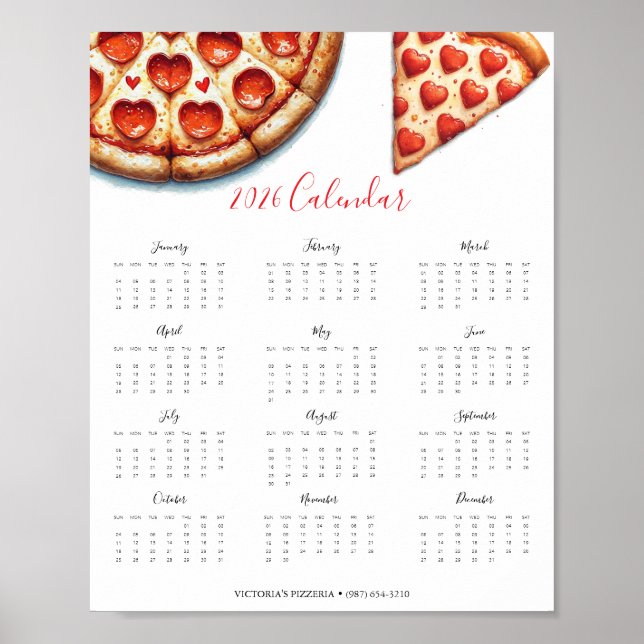 2025 Calendar Pizza Lover or Small Business Promo Poster (Front)