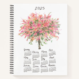 2025 Calendar Rainbow Shower Tree Notebook