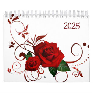 2025 Calendar Red Rose Floral 