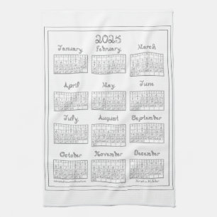 2025 Calendar Silver Grey Fabric Font Sewing Theme Kitchen Towel