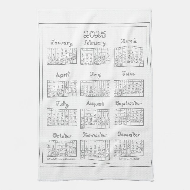 2025 Calendar Silver Grey Fabric Font Sewing Theme Kitchen Towel (Vertical)