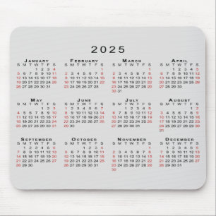 2025 Calendar Simple Grey Black Red Mouse Pad