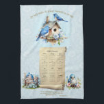 2025 Calendar Towel Bluebirds Birdhouse Ecc 3:11<br><div class="desc">Pretty blue bird 2025 calendar towel with bible passage - Ecclesiastes 3:11 "He hath made all things beautiful in its time".  Part of a matching set (coffee mug,  tea towel,  calendar towel and clock.)  Thanks for looking.

https://www.zazzle.com/bluebird_scripture_mug_birdhouse_ecclesiastes-256584244352100967</div>