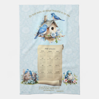 2025 Calendar Towel Bluebirds Birdhouse Ecc 3:11