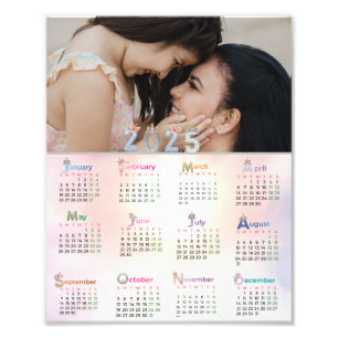 2025 Calendar Watercolor Unicorn Pink Rainbow Photo Print
