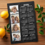 2025 Calendar with 4 Photo Collage Black Kitchen Towel<br><div class="desc">A 4 photo collage with a 2025 calendar. A fun item for the New Year. Add 4 square photos to this design. With a little bit of work,  you can change the background colour and the calendar colour when you click on the customize option and choose different colours.</div>