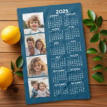 2025 Calendar with 4 Photo Collage Blue Kitchen Towel<br><div class="desc">A 4 photo collage with a 2025 calendar. A fun item for the New Year. Add 4 square photos to this design. With a little bit of work,  you can change the background colour and the calendar colour when you click on the customize option and choose different colours.</div>