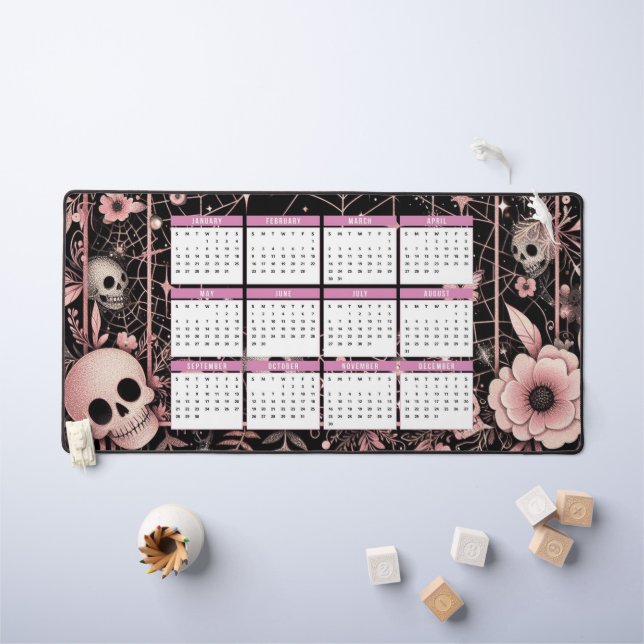 2025 Calendar with Flowers and Skulls Desk Mat (Kids Table)