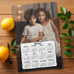 2025 Calendar with Photo - Basic Black White Kitchen Towel<br><div class="desc">A very useful item for the kitchen. A 2025 calendar with a place for a family photo at the top. This shows a full year view of all dates.</div>