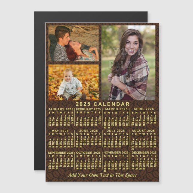2025 Calendar Year Coffee Beans 3 Custom Photos Magnetic Invitation (Front/Back)