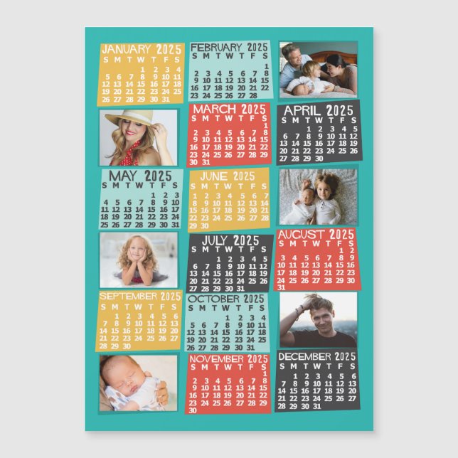 2025 Calendar Year Modern Photo Collage Magnet (Front)