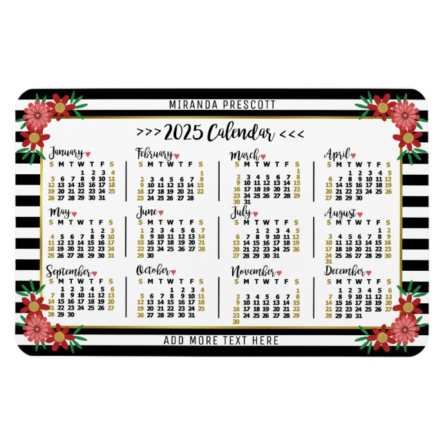 2025 Calendar Year Monthly Floral Stripes Preppy Magnet