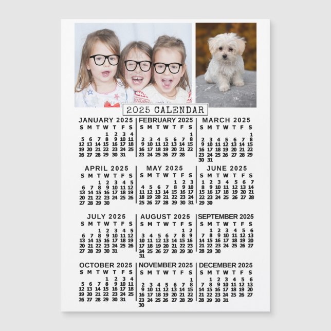 2025 Calendar Year White | Photo Template Magnet (Front)