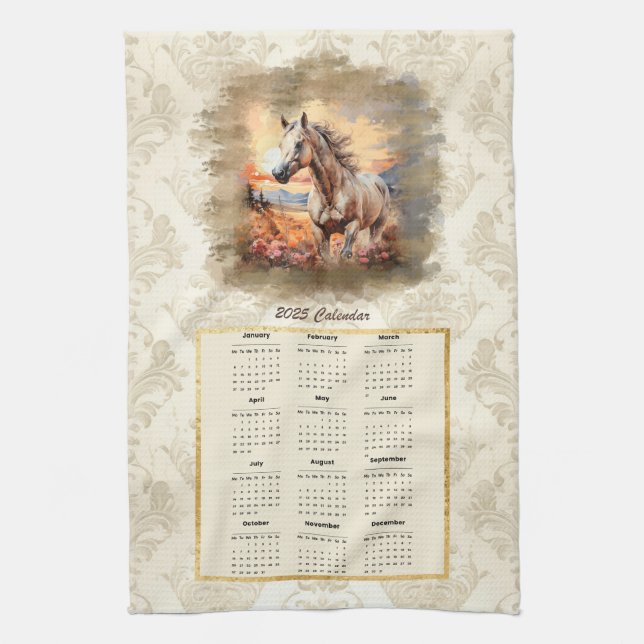 2025 Calendrier Cheval de serviette au coucher du  (Vertical)