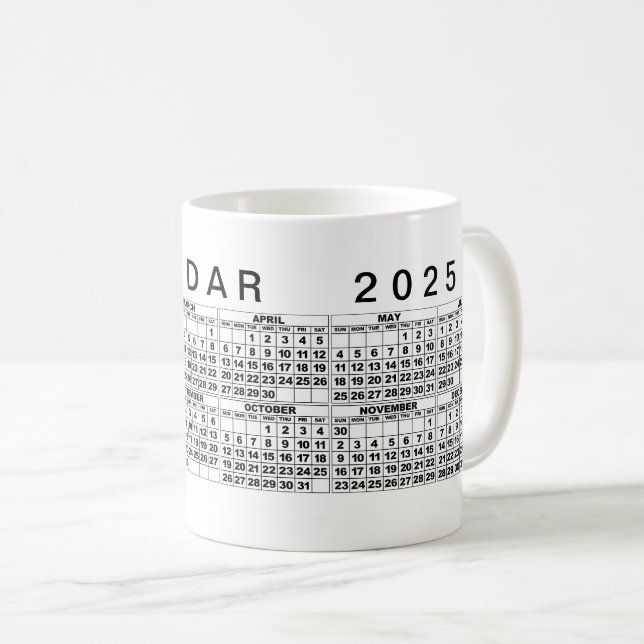 2025 Calendrier Mug noir blanc (Devant droit)