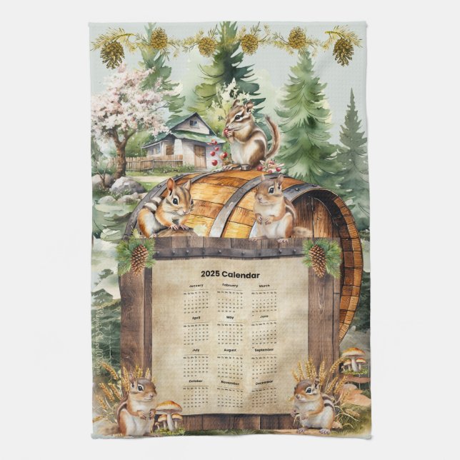 2025 Calendrier Serviettes Cute Chipmunks (Vertical)