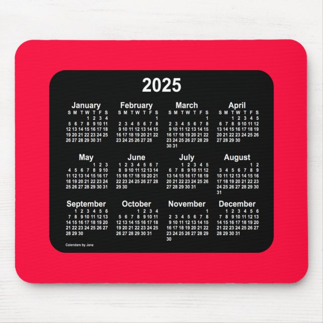 2025 Cherry Red Neon Calendar by Janz Mouse Pad (Front)