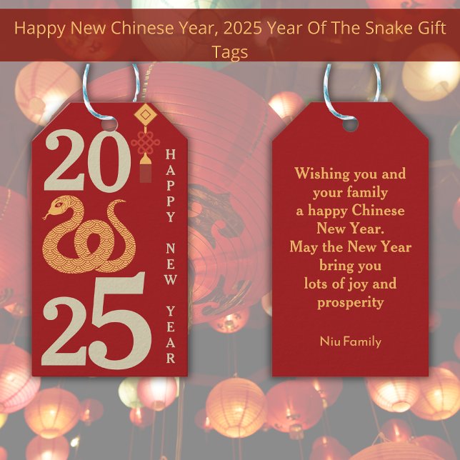 2025 Chinese New Year Of The Snake Modern Red  Gift Tags (Creator Uploaded)