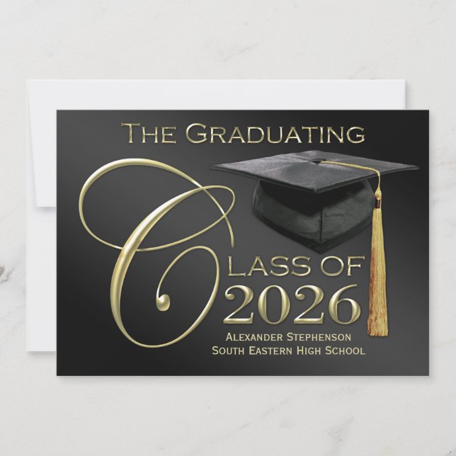2025 Classic Black & Gold Graduation Announcement (Front)