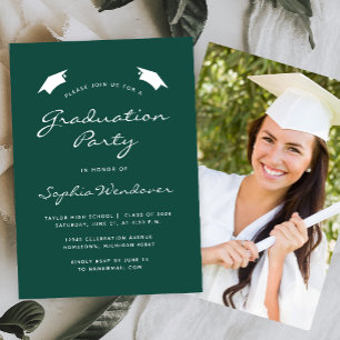 2025 Classic Modern Green White Graduation Party Invitation