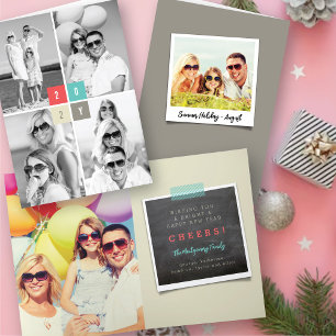 2025 Colour Blocks Modern New Year 4 Photo Collage Holiday Card
