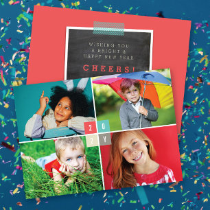 2025 Colour Blocks Modern New Year 4 Photo Collage Holiday Card